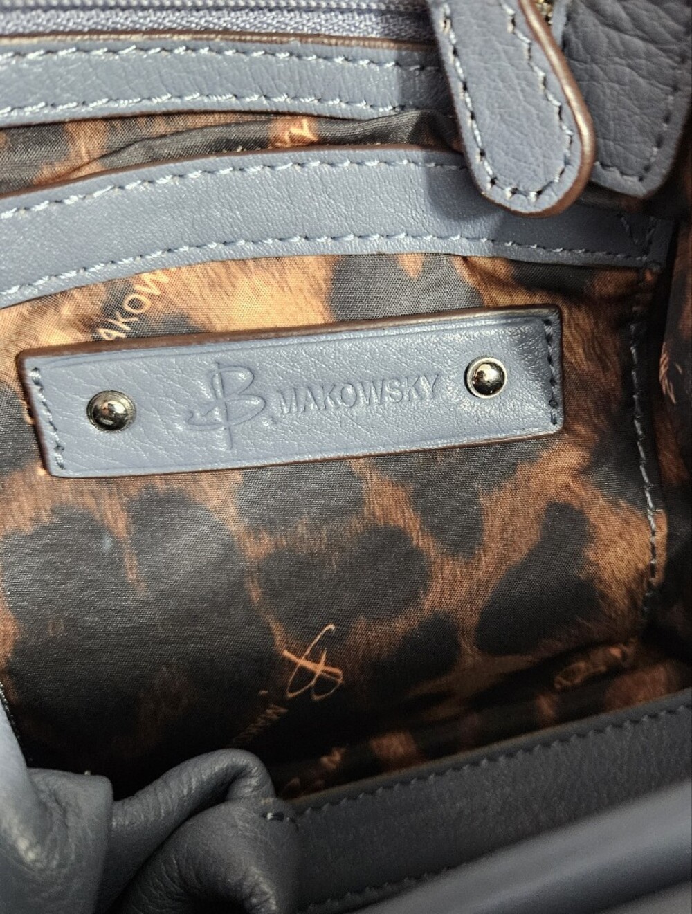 B.Makowsky Stud-Accent Pebbled Shoulder Bag in Slate Blue - Picture 10 of 11